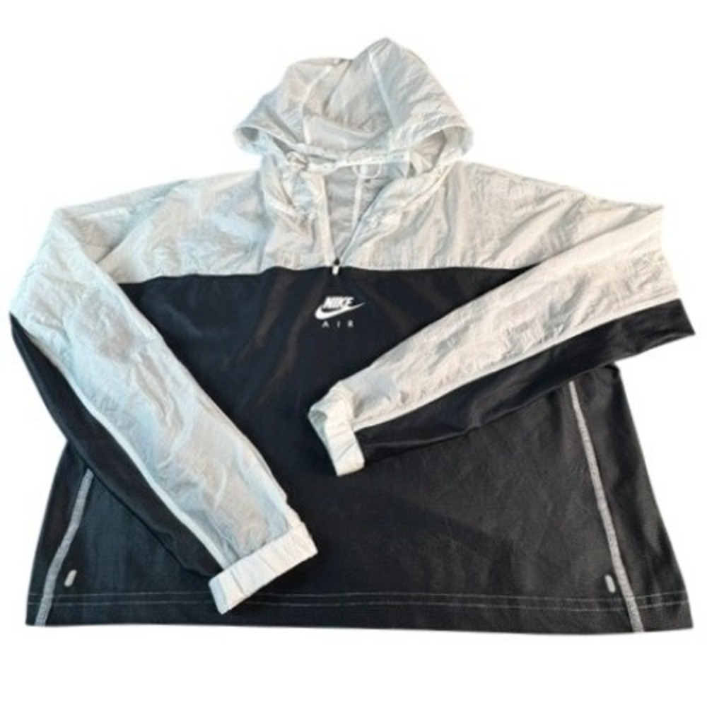 Nike Windbreaker Womens Medium Air Jacket Black White Half Zip‎ Hooded Sporty